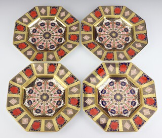 Four Royal Crown Derby Old Imari octagonal plates - 1128/LX11,  LX11,  LX1 and LX (the last 2 are seconds) 