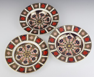 Two Royal Crown Derby Old Imari bowls 1128LX 22cm and a ditto plate 1128LX1 (a second) 22cm  