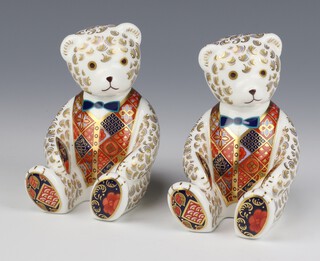 A pair of Royal Crown Derby Imari pattern  paperweights in the form of seated bears LX1 and LX11 (1st item is a second without stopper, the 2nd item has a silver stopper) 12cm 