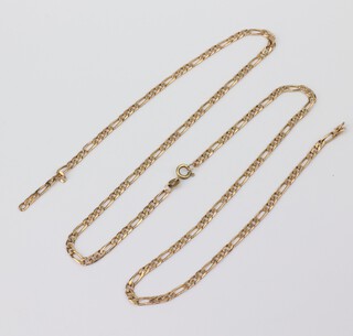 A 9ct yellow gold figaro necklace, 60cm, 9.2 grams (broken clasp)