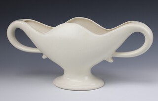 A Constance Spry Fulham Pottery 2 handled vase with cream interior, spread foot, printed marks 50cm 