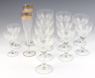 Four large cut glass wine glasses, 5 medium ditto, 2 sherries and 2 gilt decorated champagne flutes