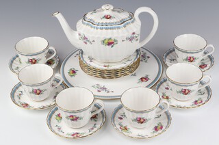 A Spode Trapnell Sprays part tea set comprising teapot, 6 tea cups, 6 saucers, 6 tea plates and a platter