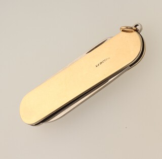 A 9ct yellow gold mounted pocket knife, 5.5cm, 22 grams gross