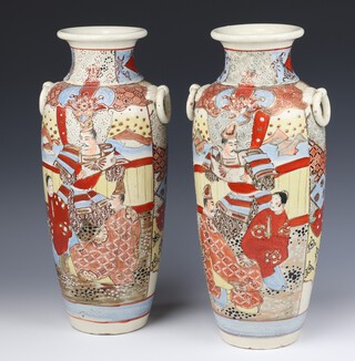 A pair of early 20th Century Japanese oviform vases decorated with figures 40cm 