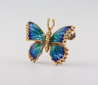 An 18ct yellow gold guilloche enamel butterfly brooch 2.7 grams, 19mm