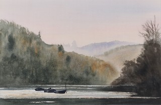 Frans de Leij, Dutch, watercolour signed and dated 2007, "The Lake at Arundel" moored vessels, 34cm x 54cm 