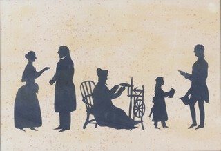 19th Century silhouette picture of a family, unsigned 28cm x 40cm 