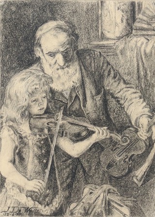 J De Witte, print, "Violin Teacher and Pupil" 22cm x 16cm 