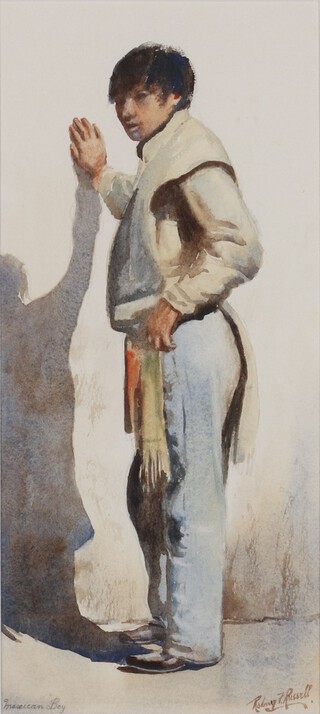 Rodney J Russell, (British 1918-1993), watercolour signed, study of a Mexican boy 39cm x 19cm 