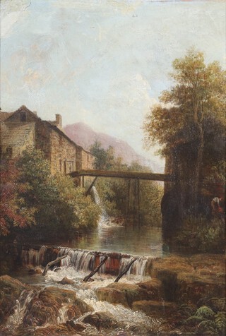 After Patrick Naysmith, oil on board, inscribed on verso Mills at Ambleside and dated 1822 37cm x 25cm 