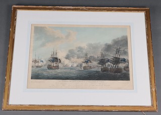 P W Tomkins, 19th Century coloured engraving to Admiral Sir Hyde Parker KT.Commander in Chief "The Attack on the Danish Fleet and Batteries off Copenhagen 2nd April 1801" 51cm x 75cm 