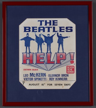 The Beatles, a framed double sided original publicity programme no 909 from the film HELP! for Odeon and Gaumont Theatres, 37cm h x 32 cm w (framed size), the Vendor's mother was an Usher at Horsham Odeon Cinema