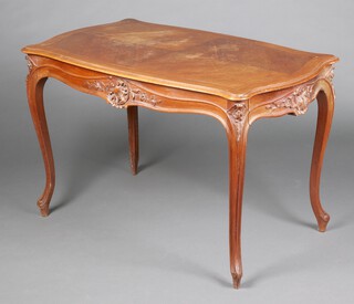 A 19/20th Century French carved walnut centre table of serpentine outline fitted 2 drawers, raised on cabriole supports 73cm h x 118cm w x 71cm d 