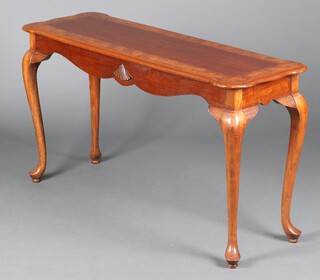 A Philadelphia style rectangular mahogany and figured walnut side table, raised on cabriole supports 68cm h x 120cm w x 41cm d 