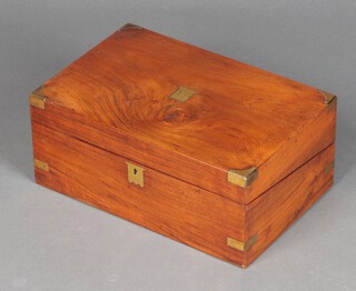 A Victorian walnut and brass banded writing slope with hinged lid 15cm x 35cm x 23cm 