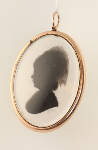 William Miers (1793-1863), miniature, oval silhouette portrait of a lady, the reverse with a hair locket and plaque B.P O.B 20 July 1801 AET 42 (inferring her death at the age of 42)