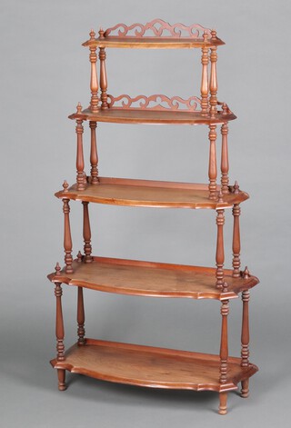 A Victorian bleached rosewood 5 tier what-not of serpentine outline 144cm h x 80cm w x 32cm d 