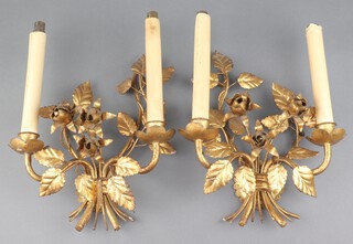 A pair of gilt metal floral twin light, wall light brackets 29cm x 21cm 