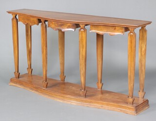 A 19th/20th Century Italian walnut console table of serpentine outline, fitted 3 drawers, raised on elongated supports with undertier 100cm h x 192cm w x 46cm d 