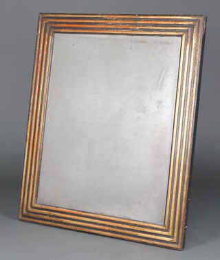 A 19th Century Continental plate mirror contained in a square black ebonised and gilt reeded frame 110cm x 93cm 