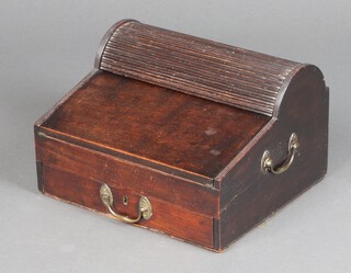 A Georgian mahogany writing slope with tambour shutter fitted 2 associated inkwells and with brass swan neck drop handles to the sides 20cm h x 30cm w x 26cm d 