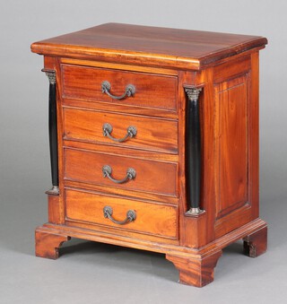 A Georgian style pedestal chest of 4 drawers with ebonised columns to the sides, raised on bracket feet 63cm h x 55cm w x 39cm d 