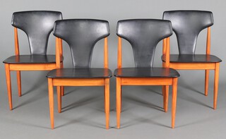 Elliott of Newbury, a Mid-Century set of 4 beech framed dining chairs, the seats and backs upholstered in black rexine, the base of the seats marked Type B, 76cm h x 49cm w x 35cm d (seats 32cm x 29cm) 