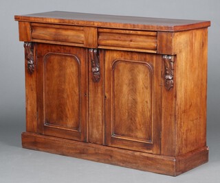 A Victorian mahogany chiffonier base fitted 2 secret drawers above pair of cupboards enclosed by panelled doors 98cm h x 121cm w x 42cm d 