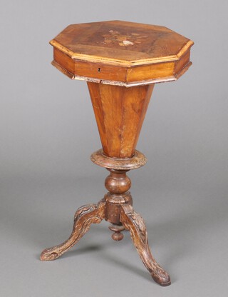 A Victorian inlaid walnut sewing box of conical form, raised on a platform base 74cm h x 41cm w x 41cm d 