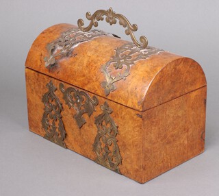 A Victorian figured walnut dome shaped trinket box/tea caddy with hinged lid 15cm x 24cm x 13cm 
