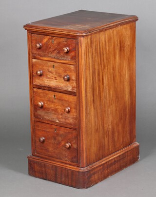 A Victorian D shaped mahogany pedestal chest of 4 drawers with turned handles, 85cm h x 40cm w x 53m d (formerly part of a dressing table) 