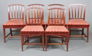 A set of 6 Georgian mahogany stick and bar back dining chairs with Berlin wool work seats, raised on square tapered supports with H framed stretchers 86cm h x 50cm w x 41cm d (seats 29cm x 29cm)