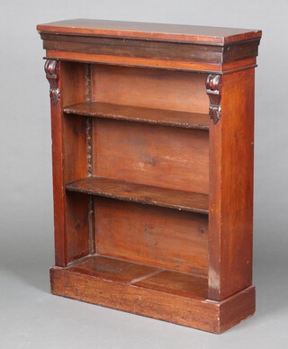 A Victorian mahogany open bookcase fitted adjustable shelves with vitruvian scrolls to the side 109cm h x 84cm w x 27cm d 