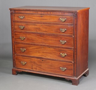 A 19th Century inlaid mahogany secretaire chest fitted a secretaire drawer above 3 long drawers with brass plate drop handles, raised on bracket feet 119cm h x 124cm w x 54cm d 