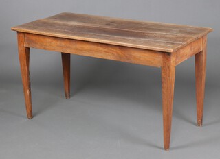 A 19th Century French fruitwood table, the top formed of 3 planks, raised on square tapered supports 75cm h x 132cm l x 68cm w 