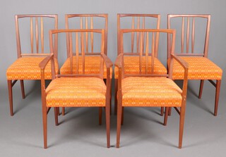Gordon Russell Limited, a set of six mid Century teak dining chairs (two X.6409  carvers, 4 X.6408 chairs), purchased 29th December 1970