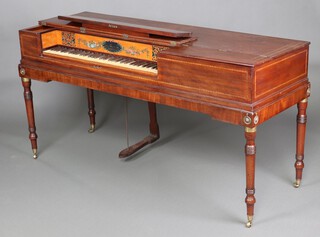 Muzio Clementi & Co, a George III 1806 square piano contained in an inlaid mahogany case complete with original dust board cover, part instructions to left side, raised on turned supports, brass caps and casters and with original pedal, the name board marked Muzio-Clementi and Co. Cheapside London  87cm h x 170cm w x 60cm d Ivory Exemption Certificate HCS25L7Q