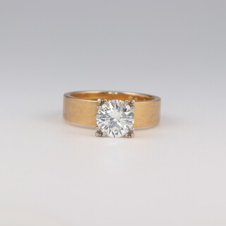 A 22ct yellow gold brilliant cut single stone diamond ring approx. 1.5ct, size K 1/2, 6.4 grams, stamped Manning, colour E/F, clarity VS1 
