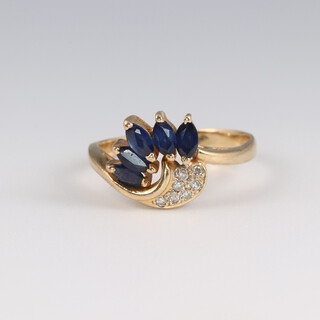 A 14ct yellow gold sapphire and diamond ring size M, 2.6 grams 