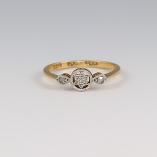 An 18ct yellow gold illusion set diamond ring size J 1/2, 1.7 grams