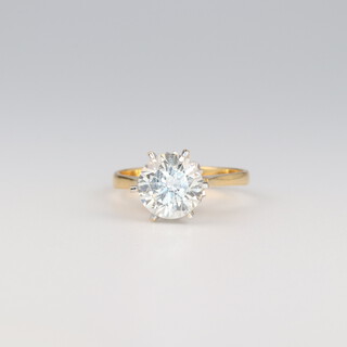 An 18ct yellow gold single stone brilliant cut diamond ring  2ct, size H 1/2, 3.4 grams, colour E/F, clarity VS1