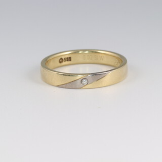 A 14ct yellow gold wedding band, set with a diamond 0.01ct, size L 1/2, 3.7 grams