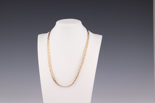 A 9ct yellow gold 3 colour necklace, 44cm, 7 grams 