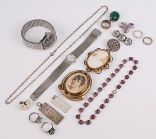 A silver ingot 1977 together with other items of costume jewellery and watches 