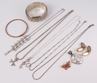 A silver bangle and other items of silver costume jewellery, gross weight 98 grams 