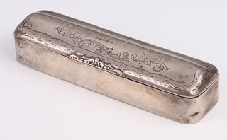 An Edwardian silver rectangular trinket box with engraved inscription, decorated with scrolls Birmingham 1904, 130 grams 17cm 