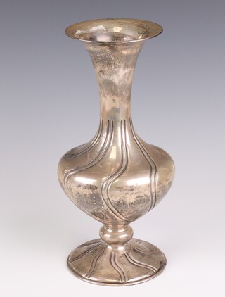 A 925 standard silver baluster vase with flared neck 30cm, weighted, 686 grams gross weight 