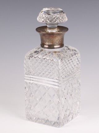 A silver mounted square spirit decanter and stopper 24cm, London 2004