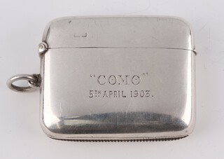 An Edwardian silver vesta engraved Como 5th April 1903, 5.5cm, 48 grams 